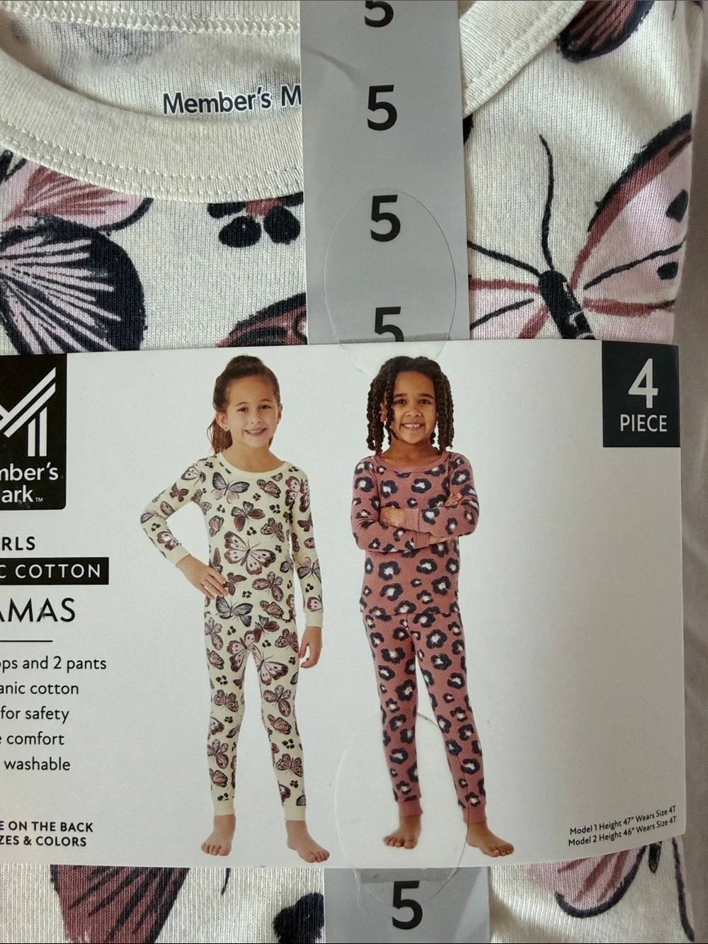 Member's Mark Girls' Pink Butterfly Organic Cotton Pajama Set